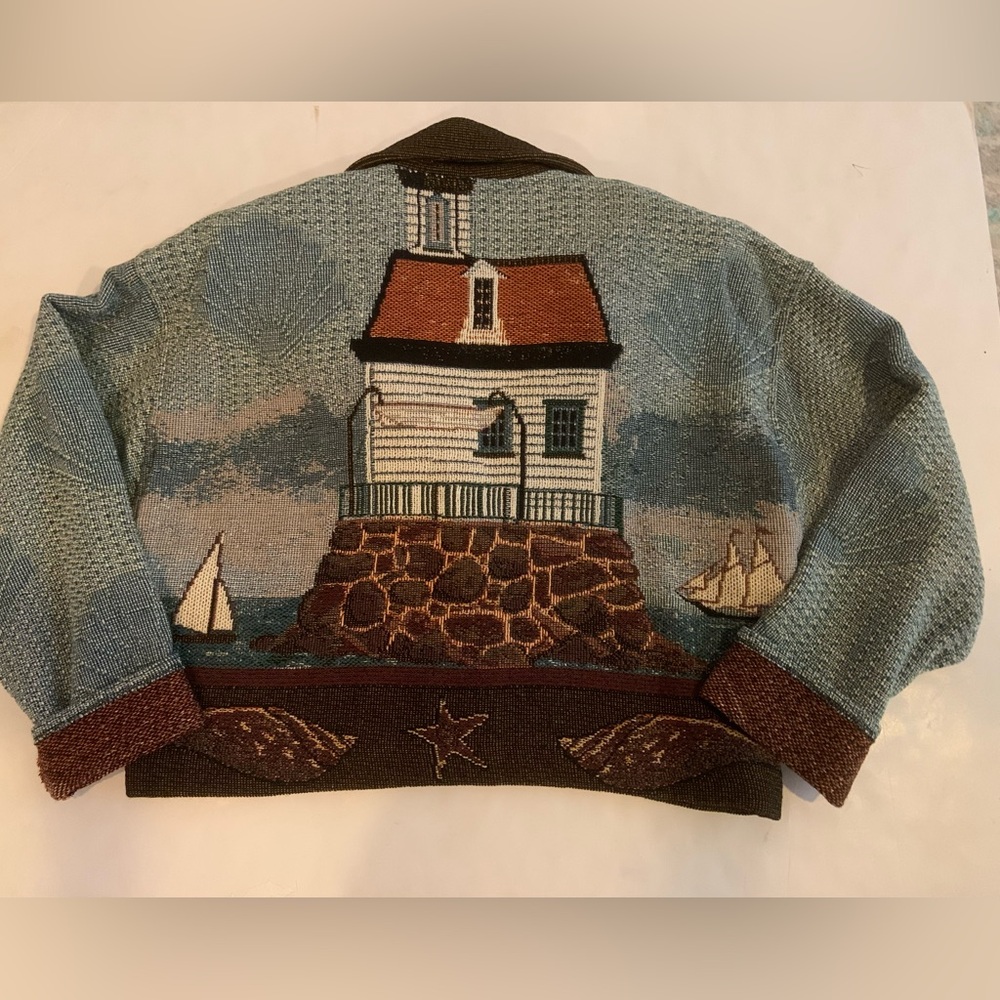 Vintage 90’s Painted Pony's Tapestry Lighthouse Nautical Jacket Size Large NWT - Picture 14 of 16